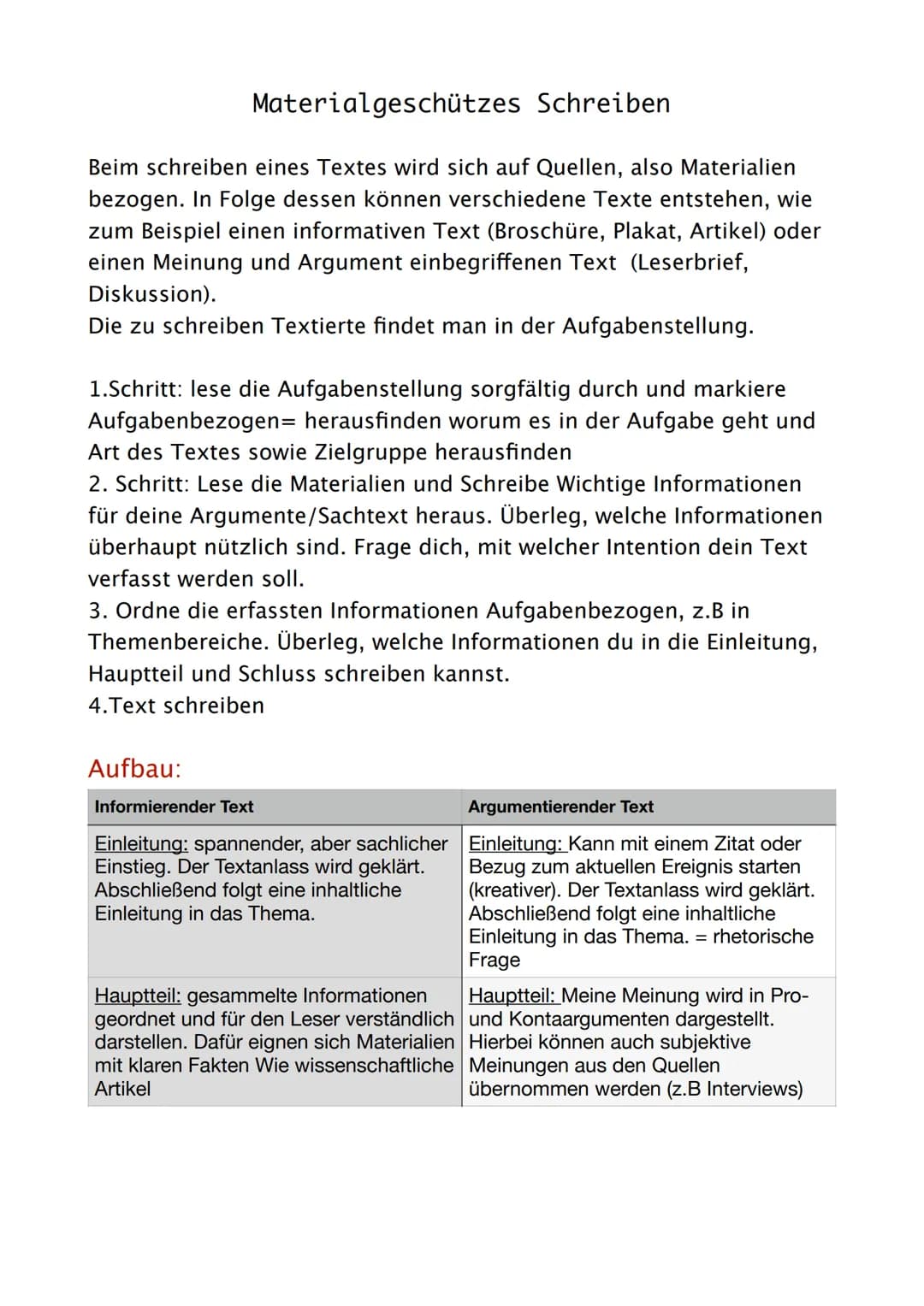 Materialgeschützes Schreiben
Beim schreiben eines Textes wird sich auf Quellen, also Materialien
bezogen. In Folge dessen können verschieden