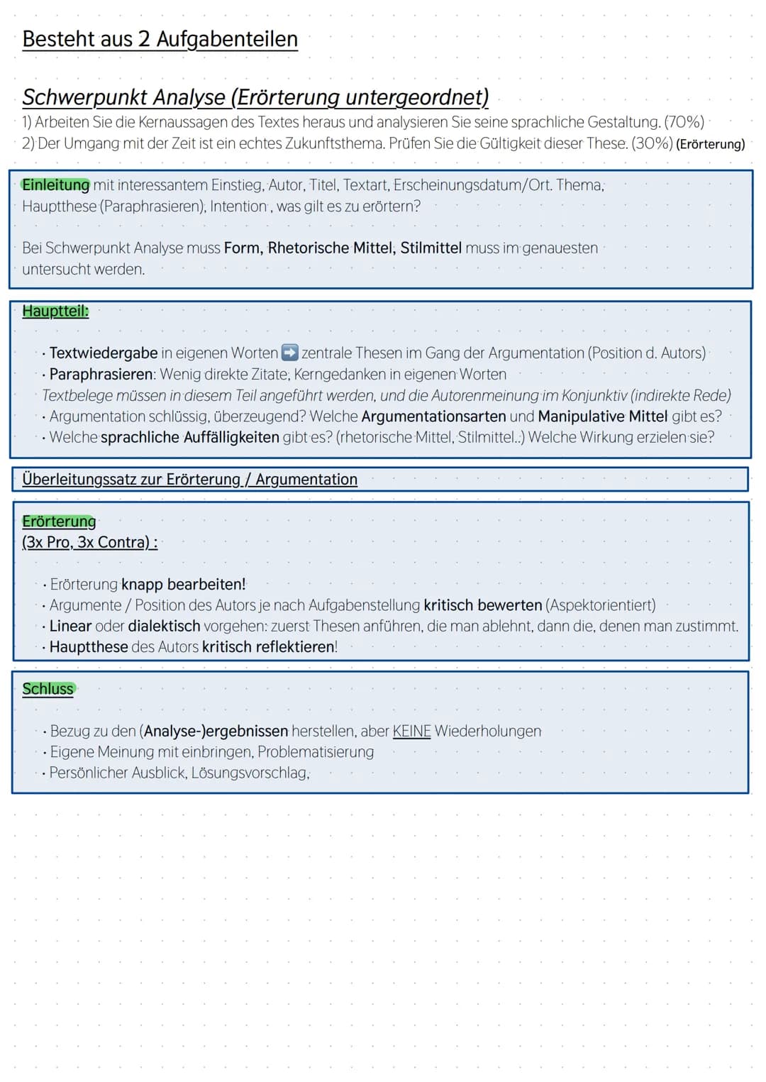 Ablauf einer textgebundenen Erörterung
Auffälliges, Interessantes, Widersprüchliches, Kontroverses notieren
Aufgabenstellung in ihren Teilas