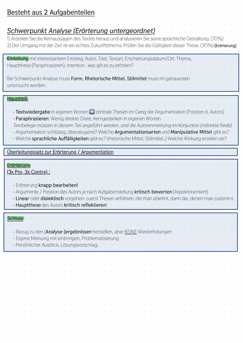 Ablauf einer textgebundenen Erörterung
Auffälliges, Interessantes, Widersprüchliches, Kontroverses notieren
Aufgabenstellung in ihren Teilas