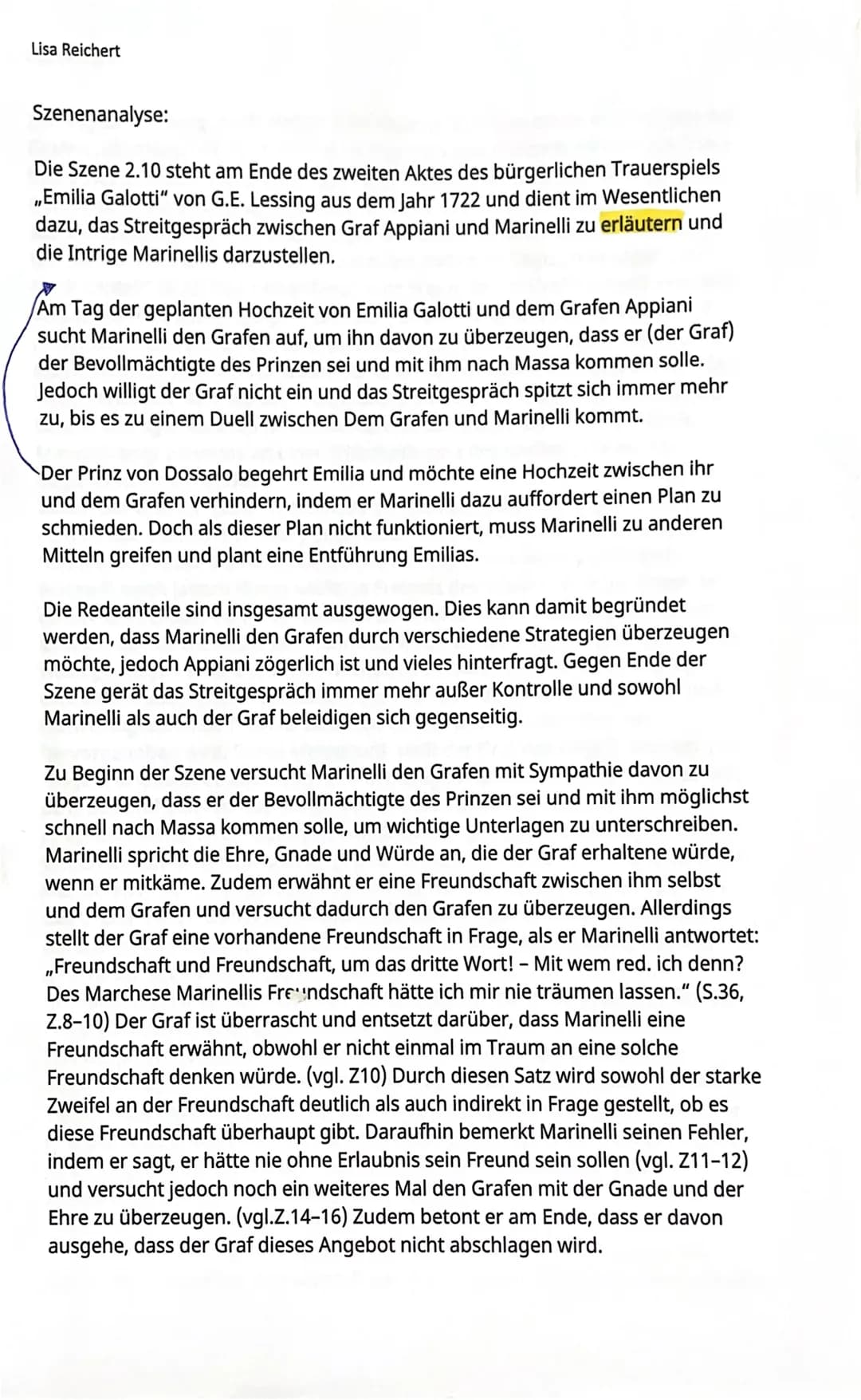 Lisa Reichert
Szenenanalyse:
Die Szene 2.10 steht am Ende des zweiten Aktes des bürgerlichen Trauerspiels
,,Emilia Galotti" von G.E. Lessing