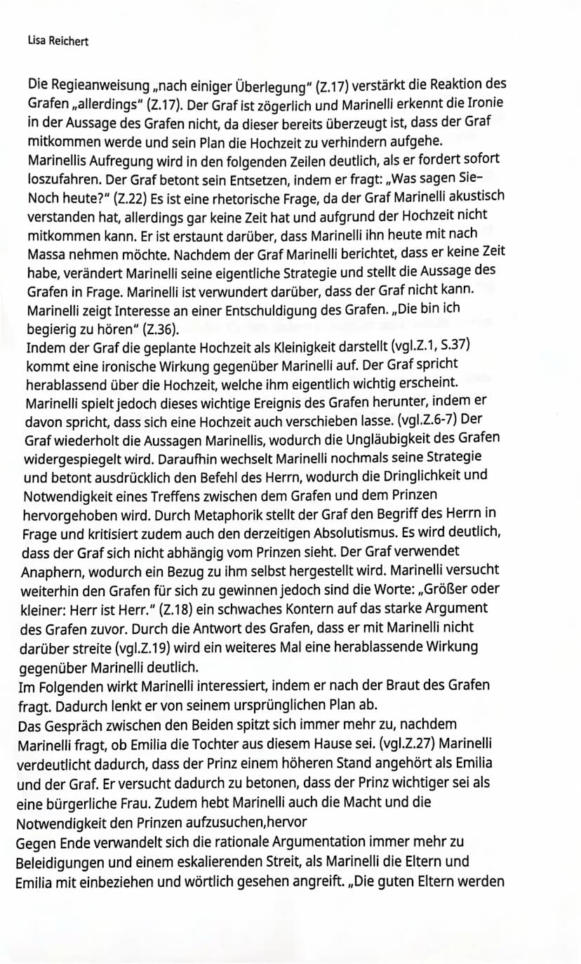 Lisa Reichert
Szenenanalyse:
Die Szene 2.10 steht am Ende des zweiten Aktes des bürgerlichen Trauerspiels
,,Emilia Galotti" von G.E. Lessing