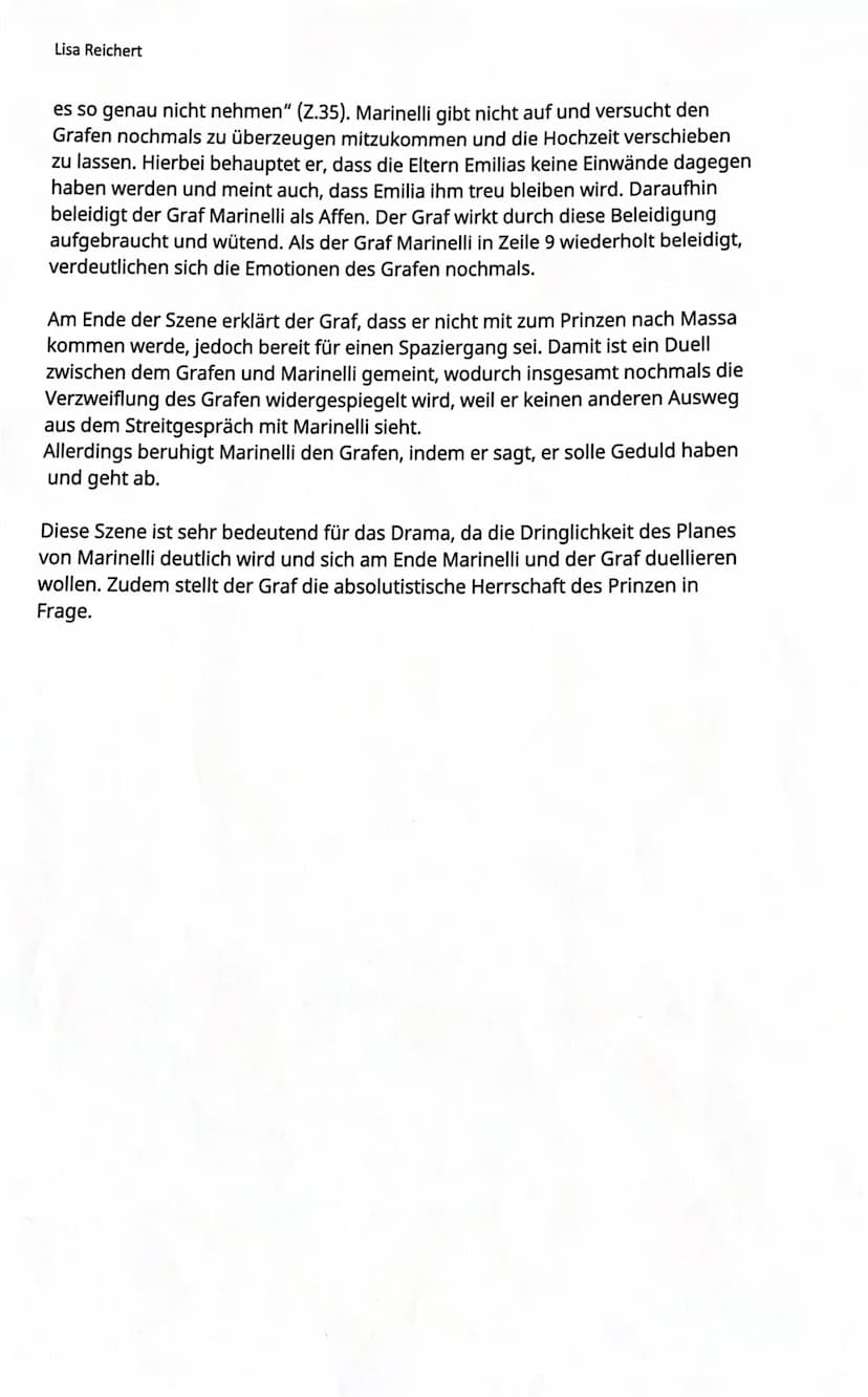Lisa Reichert
Szenenanalyse:
Die Szene 2.10 steht am Ende des zweiten Aktes des bürgerlichen Trauerspiels
,,Emilia Galotti" von G.E. Lessing