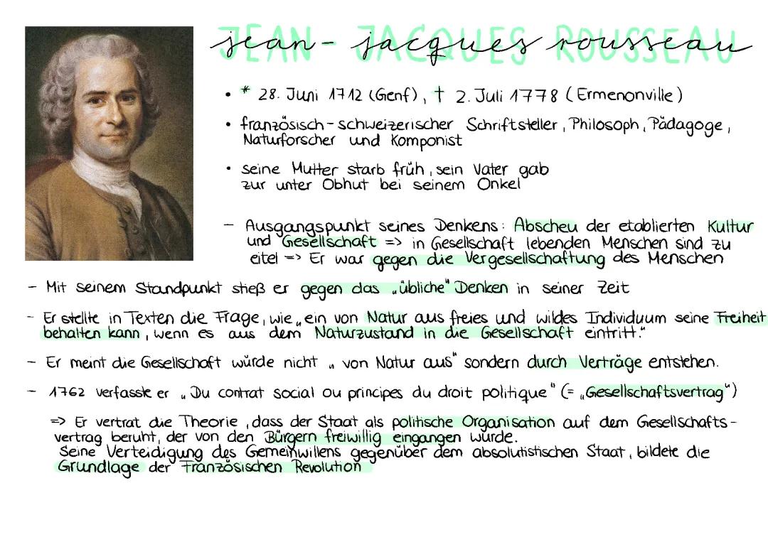 Jean-Jacques Rousseau Gesellschaftsvertrag & Theorie - Einfach Erklärt (Schaubild)