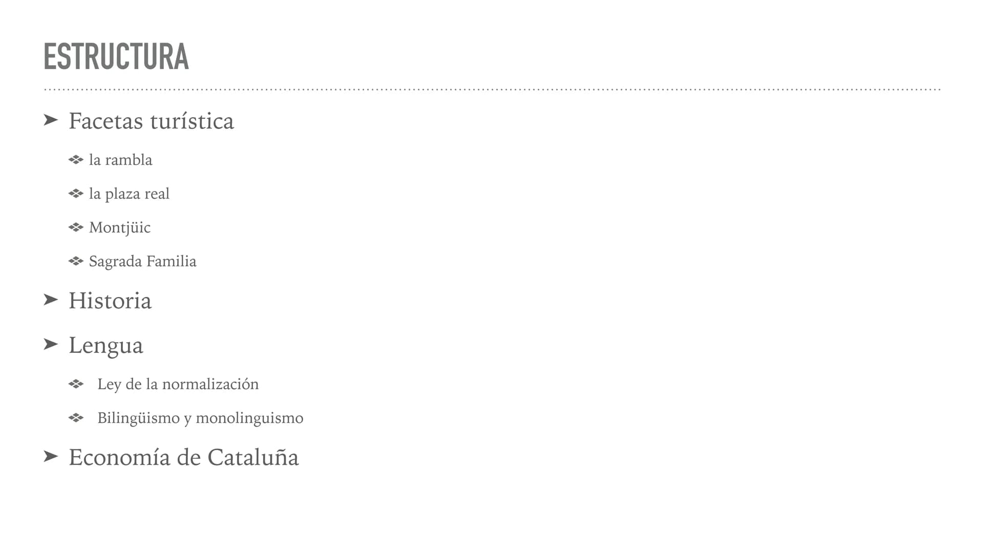 wire Mart
BARCELONA
-CAPITAL POLIFACÉTICA DE UNA COMUNIDAD BILINGÜE
Una presentación ESTRUCTURA
➤ Facetas turística
la rambla ܀
→ la plaza r