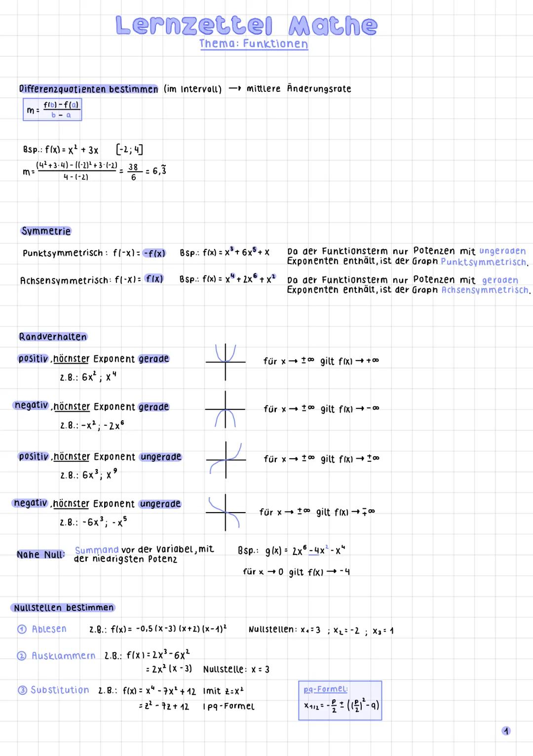 # Lernzettel Mathe

Thema: Funktionen

Differenzquotienten bestimmen (im Intervall) mittlere Änderungsrate

m=

$\\frac{f(b)-f(a)}{b-a}$

Bs