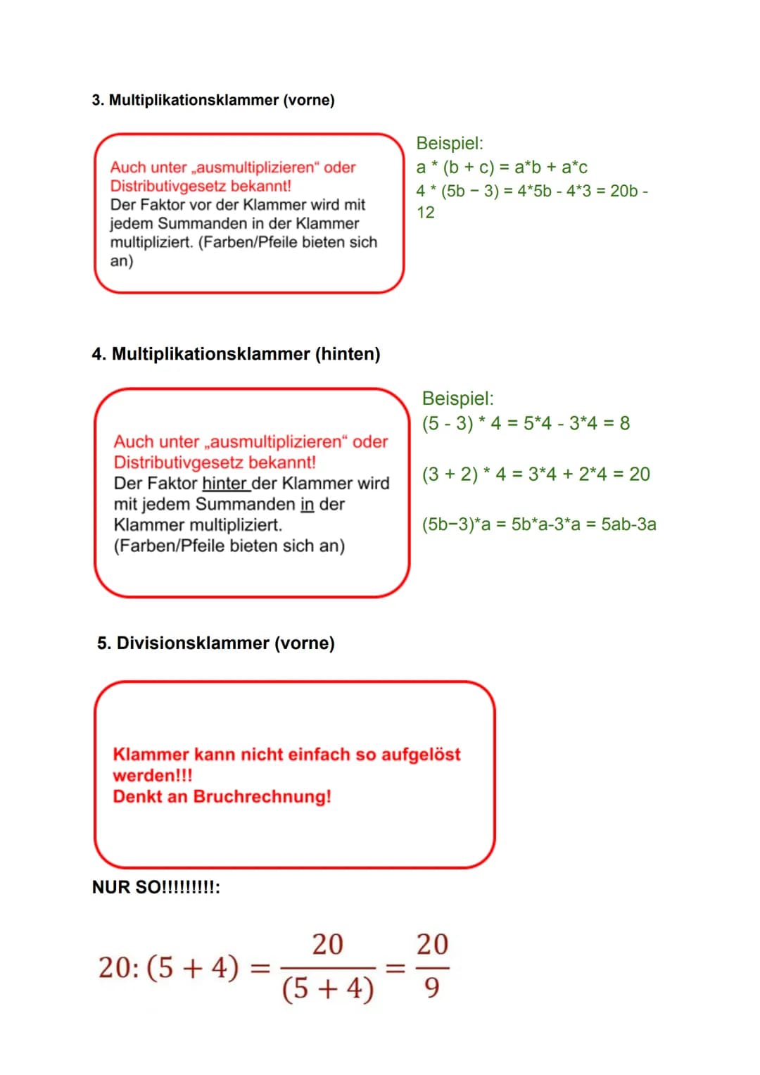 Die Verschiedenen Rechenklammern
Die Rechenregeln müssen in folgender Reihenfolge angewendet werden:
1. Klammern
2. Potenzen
3. Punktrechnun