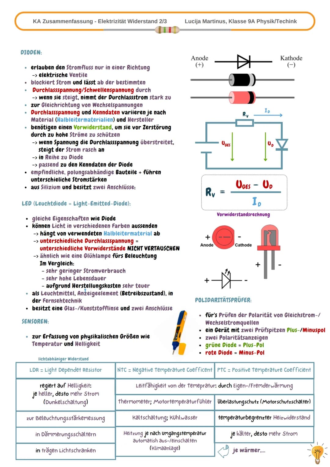 DEFINITION: Stromstärke
KA Zusammenfassung - Elektrizität
●
gibt an, wie viele Ladungen pro Sekunde an einer Stelle
durch den Leiter fließen