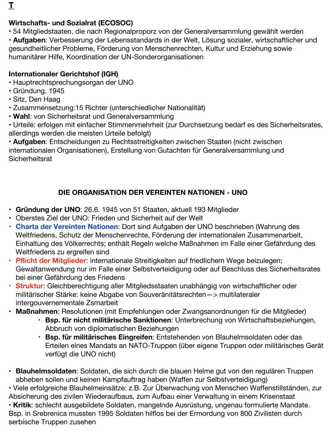 I
Wirtschafts- und Sozialrat (ECOSOC)
• 54 Mitgliedstaaten, die nach Regionalproporz von der Generalversammlung gewählt werden
• Aufgaben: V