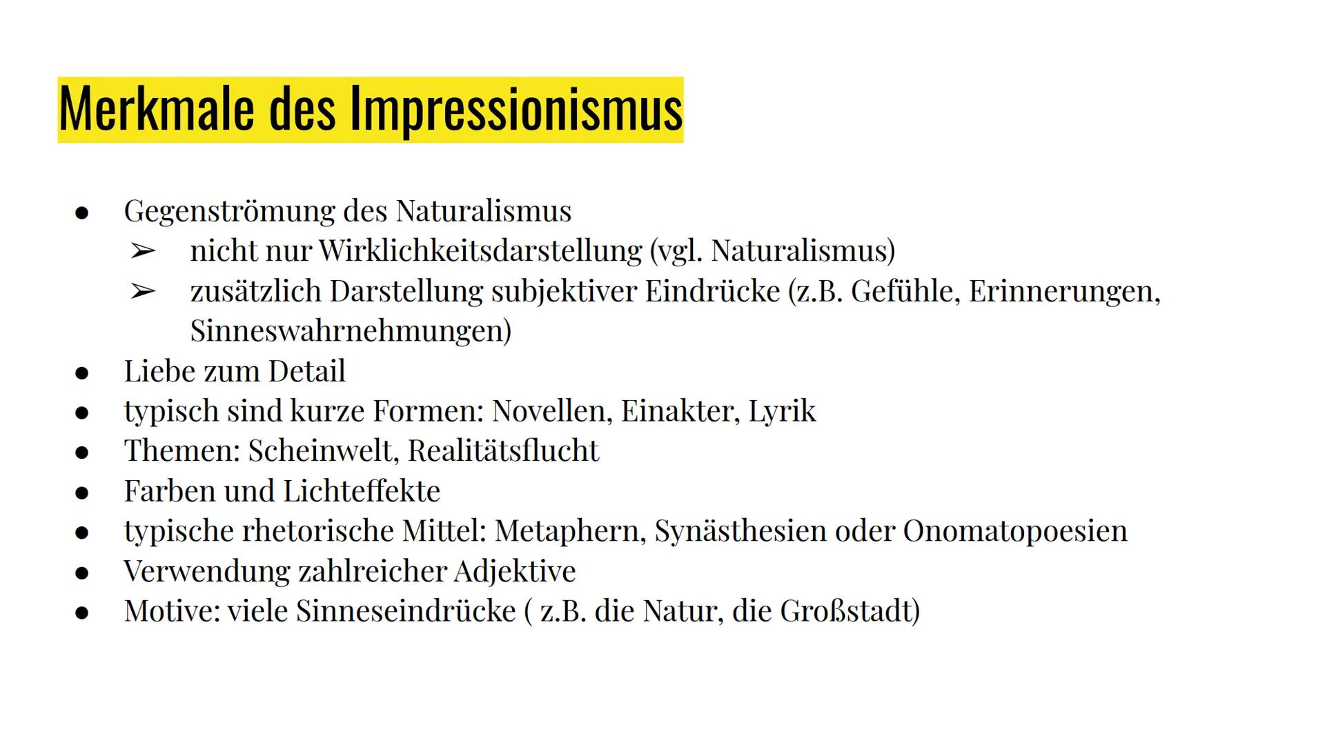 Impressionismus
und Symbolismus
1883 - 1923 Inhaltsverzeichnis
1. Einordnung in die Deutsche Literaturgeschichte
2. Definition von Impressio