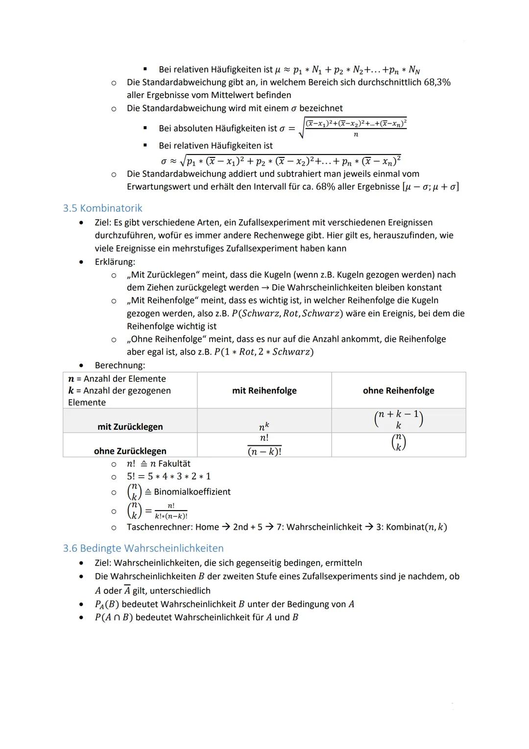 3 Stochastik
●
3.1 Definitionen und Gesetzte
Eine Ergebnismenge S gibt alle möglichen Ergebnisse eines Zufallsversuchs an, z.B. S =
{1; 2; 3