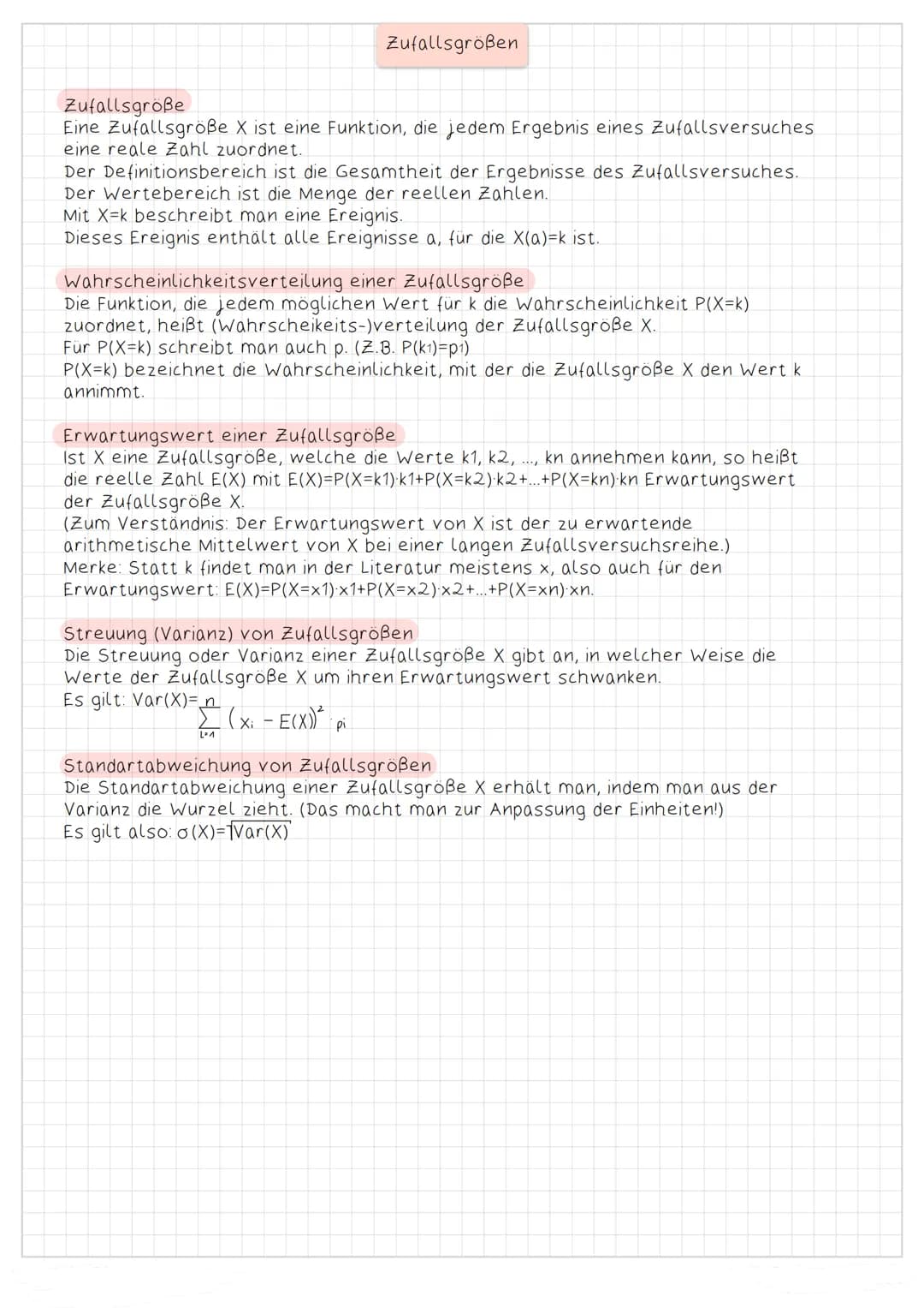 Beispiel:
S
5/138/13
S
SSS
3
6/14
S
0
K
P(X=K) 8/65
7/15
8/14
W S
SSW SWS
2
2
W
6/13/7/13
X beschreibt die Anzahl der
schwarzen Kugeln
Zufal