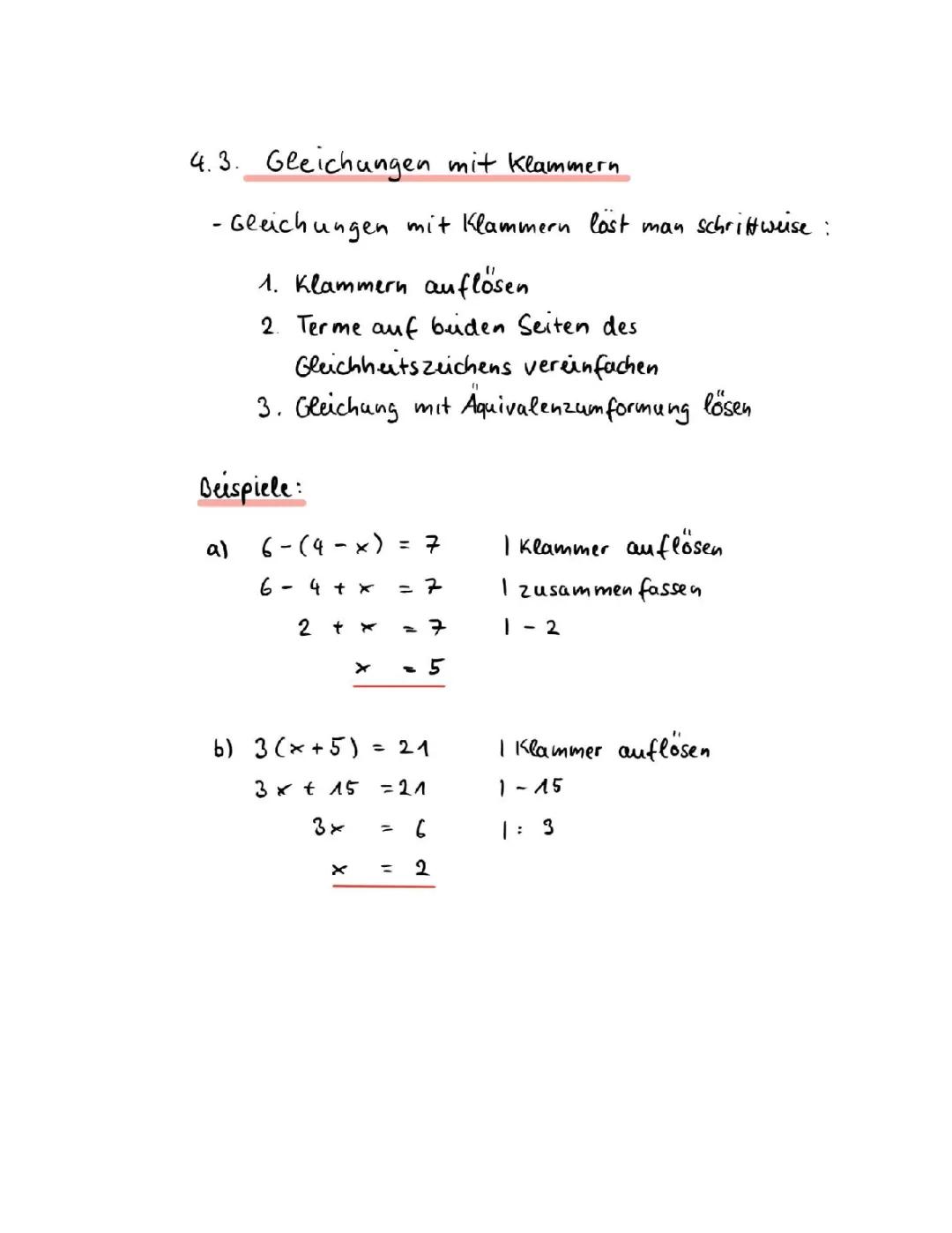 Gleichungen mit Klammern