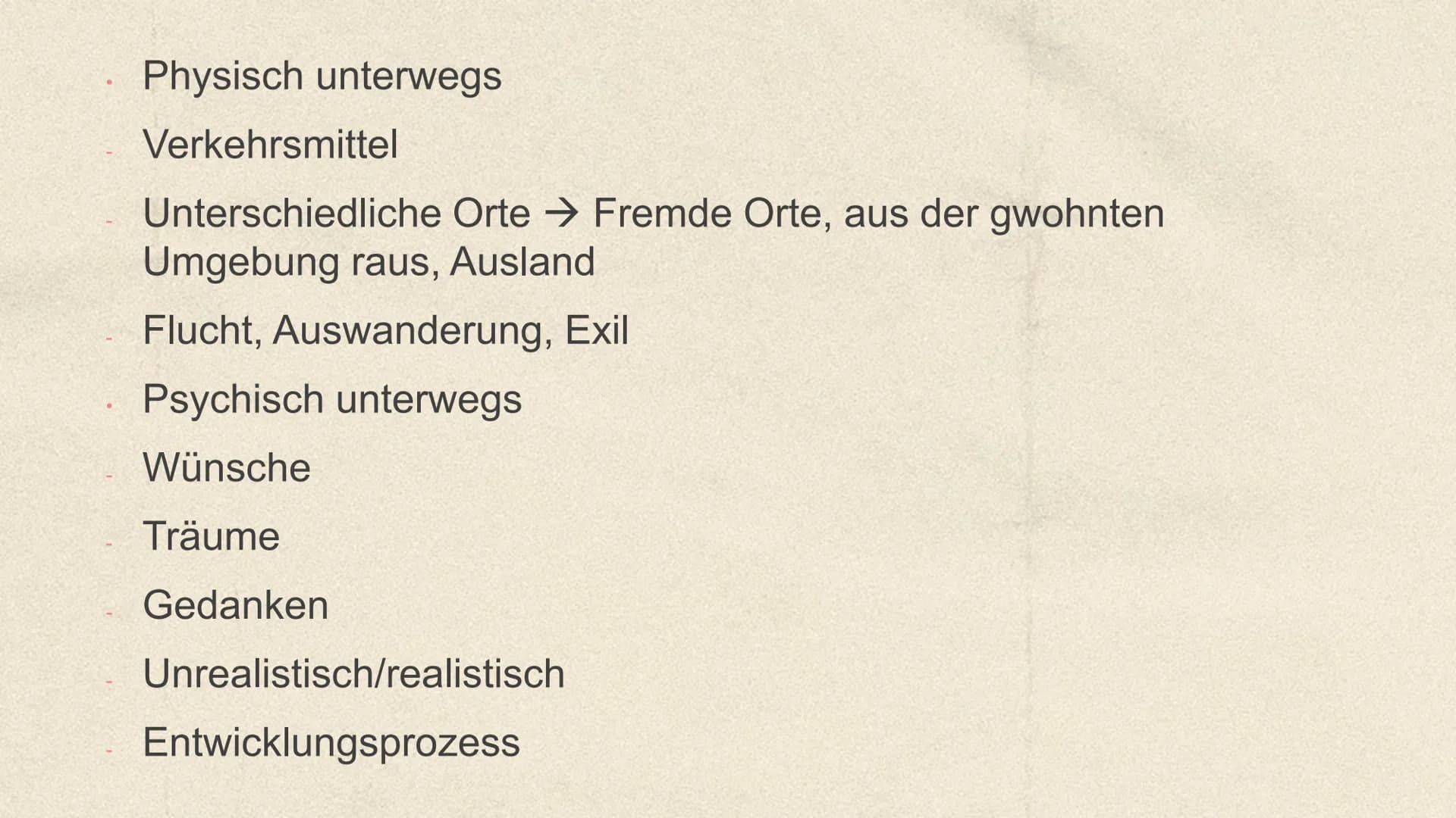 Unterwegs sein
Lyrik vom Barock bis zur
Gegenwart Inhalt
01
,,Unterwegs sein"
03
Sturm und Drang
05
Romantik
02
Barock
04
Klassik
06
Nachkri