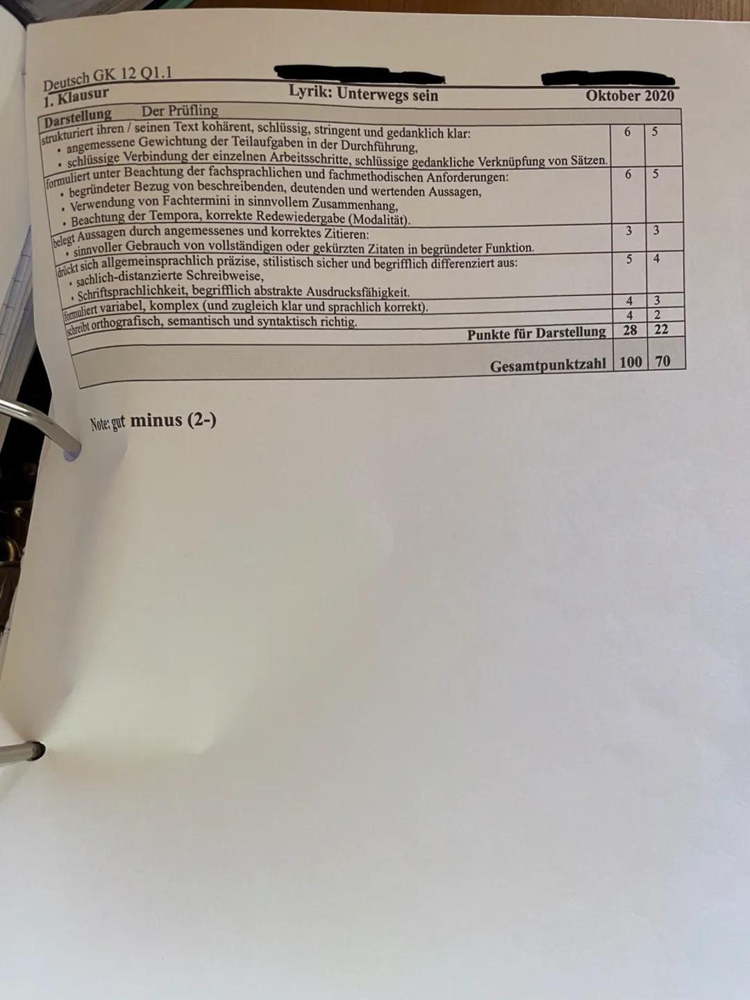 Deutsch GK Q1
1. Klausur
Thema: Lyrik - Unterwegs sein
09.10.2020
Aufgabenstellung:
Aufgabe 1:
Analysieren Sie das Gedicht ,,Mondnacht" von 