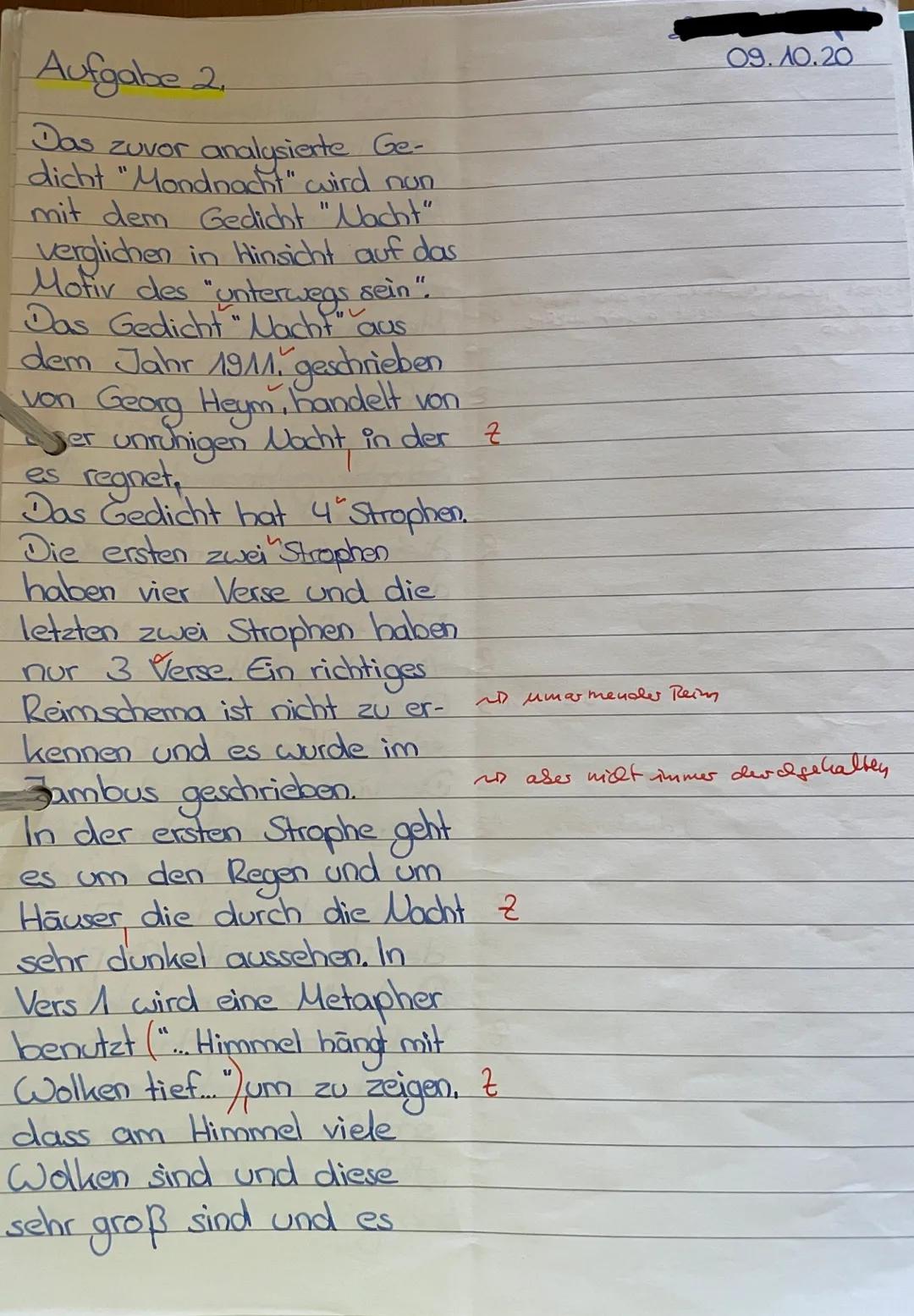 Deutsch GK Q1
1. Klausur
Thema: Lyrik - Unterwegs sein
09.10.2020
Aufgabenstellung:
Aufgabe 1:
Analysieren Sie das Gedicht ,,Mondnacht" von 