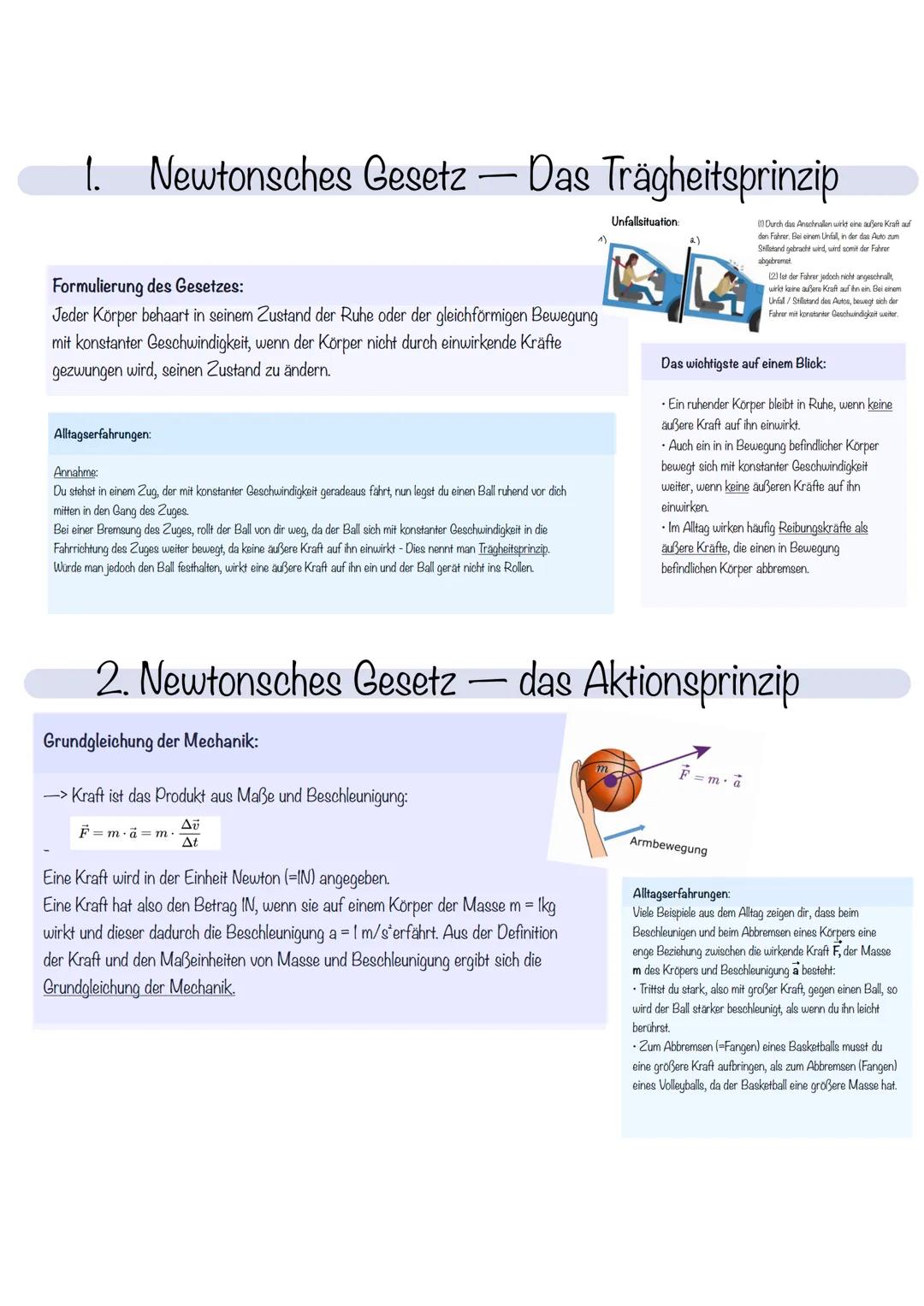 1. Newtonsches Gesetz - Das Trägheitsprinzip
(1) Durch das Anschnallen wirkt eine außere Kraft auf
den Fahrer. Bei einem Unfall, in der das 