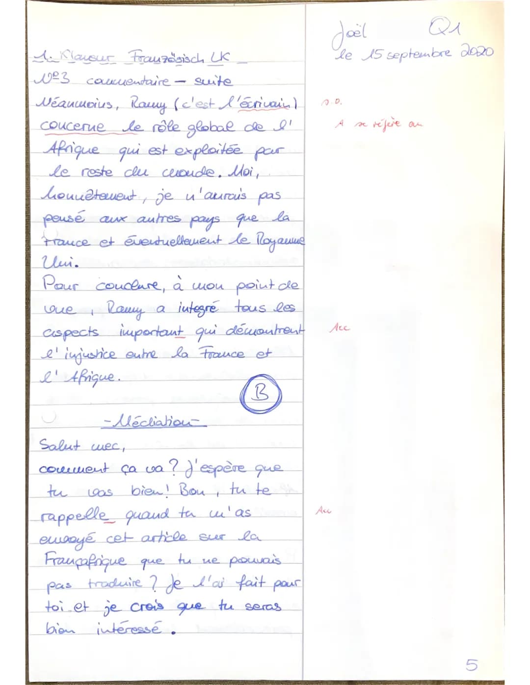 5
10
15
20
25
30
Französisch QI
date: 15/09/20
Joël
examen: Francophonie - Afrique
Partie A de l'examen: Lire et écrire
Françafrique, de l'h