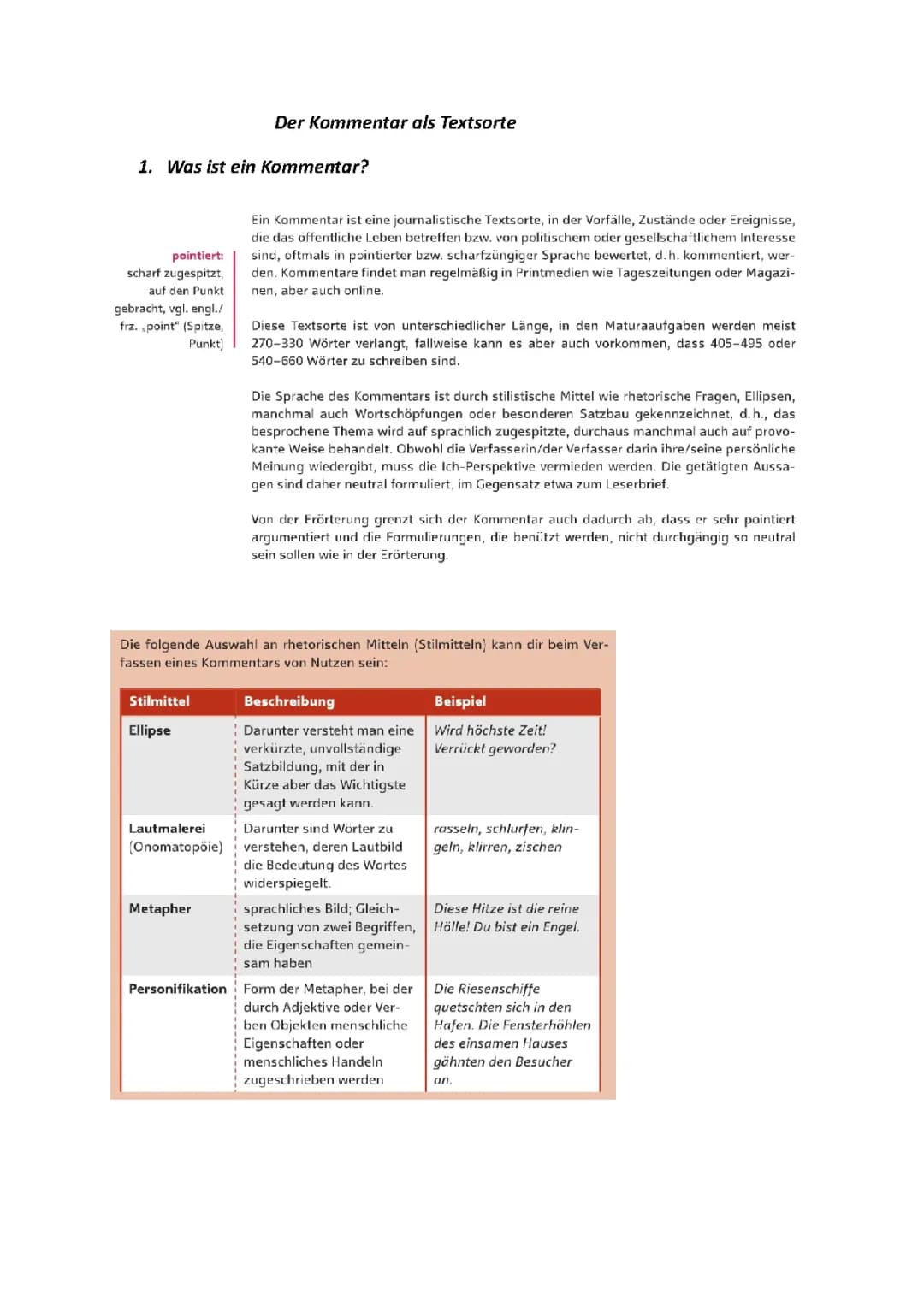 Textsorte: Kommentar - Deutsch 