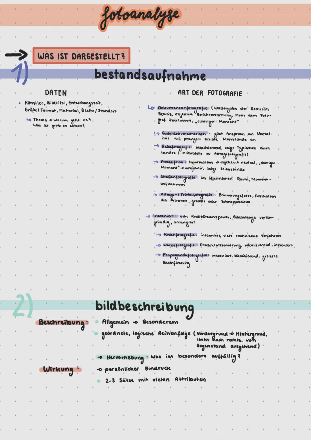 WAS IST DARGESTELLT?
↳ Thema • Worum geht es?.
Was ist groto zu sehen?
2)
fotoanalyse
DATEN
Künstler, Bildtitel, Entstehungszeit,
Größe/ For