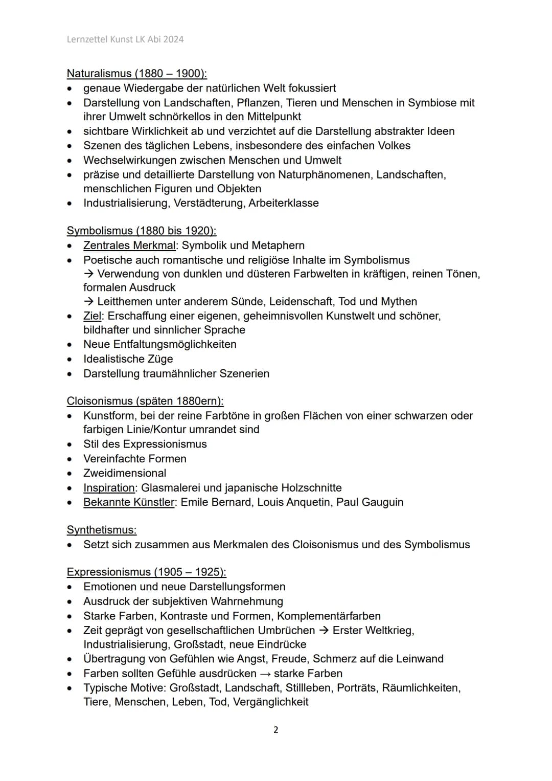 Lernzettel Kunst LK Abi 2024
Kunst LK
Q1.1 Künstlerinnen und Künstlern des späten 19. + frühen 20.
Jahrhunderts
Romantik (ca. 1790-1850):
•

