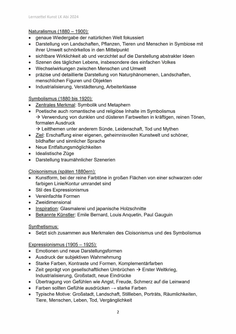 Lernzettel Kunst LK Abi 2024
Kunst LK
Q1.1 Künstlerinnen und Künstlern des späten 19. + frühen 20.
Jahrhunderts
Romantik (ca. 1790-1850):
•
