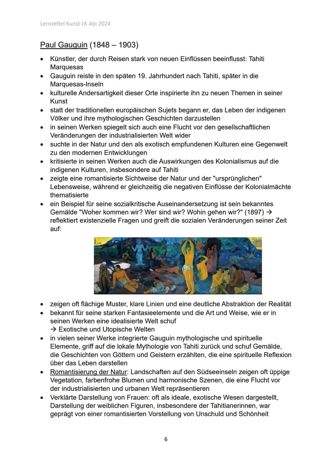 Lernzettel Kunst LK Abi 2024
Kunst LK
Q1.1 Künstlerinnen und Künstlern des späten 19. + frühen 20.
Jahrhunderts
Romantik (ca. 1790-1850):
•
