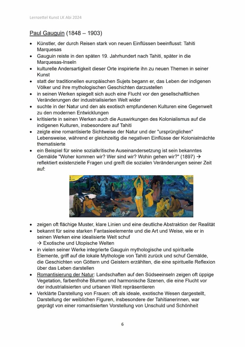 Lernzettel Kunst LK Abi 2024
Kunst LK
Q1.1 Künstlerinnen und Künstlern des späten 19. + frühen 20.
Jahrhunderts
Romantik (ca. 1790-1850):
•
