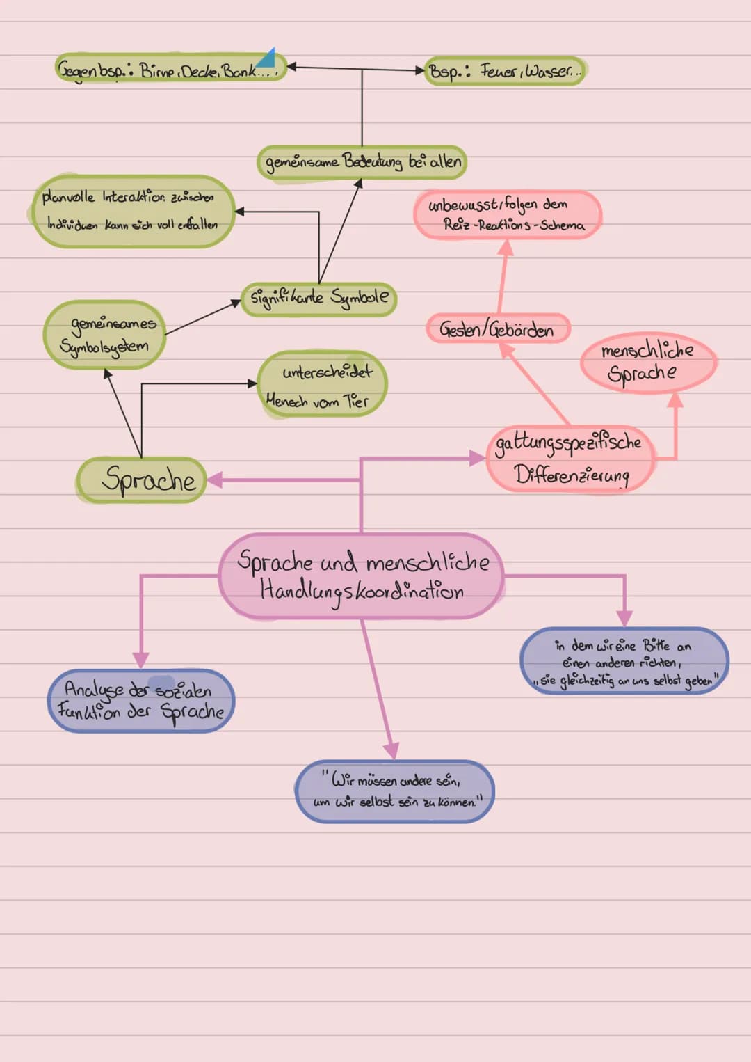 Gegen bsp. Birne Decke, Bank....
planvolle Interaktion zwischen
Individuen kann sich voll enfalten
gemeinsames
Symbolsystem
Sprache
Analyse 