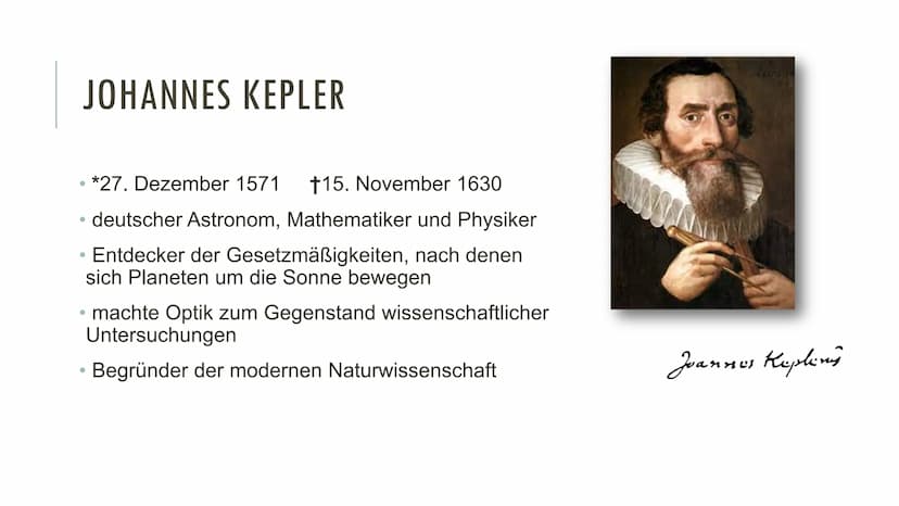DIE KEPLERSCHEN GESETZE INHALTSÜBERSICHT
▪ Allgemeines zum Astronom
▪ Vorstellung der drei Keplerschen Gesetze
Entdeckungsgeschichte
- Daten