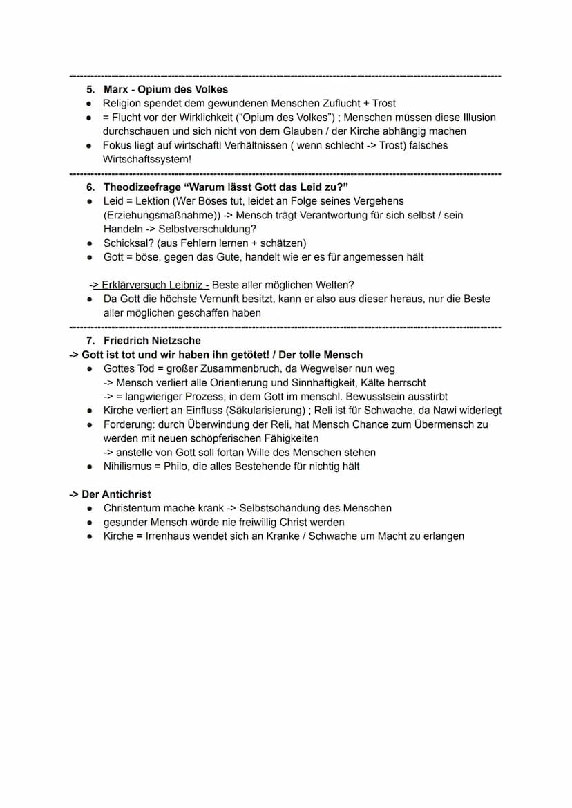 Religion Abi SH 2021 - ALLE Lernzettel
Q1 - Religionskritik:
● Feuerbach (Gott eine Projektion des Menschen)
● Freud (Infantile Neurose / Il
