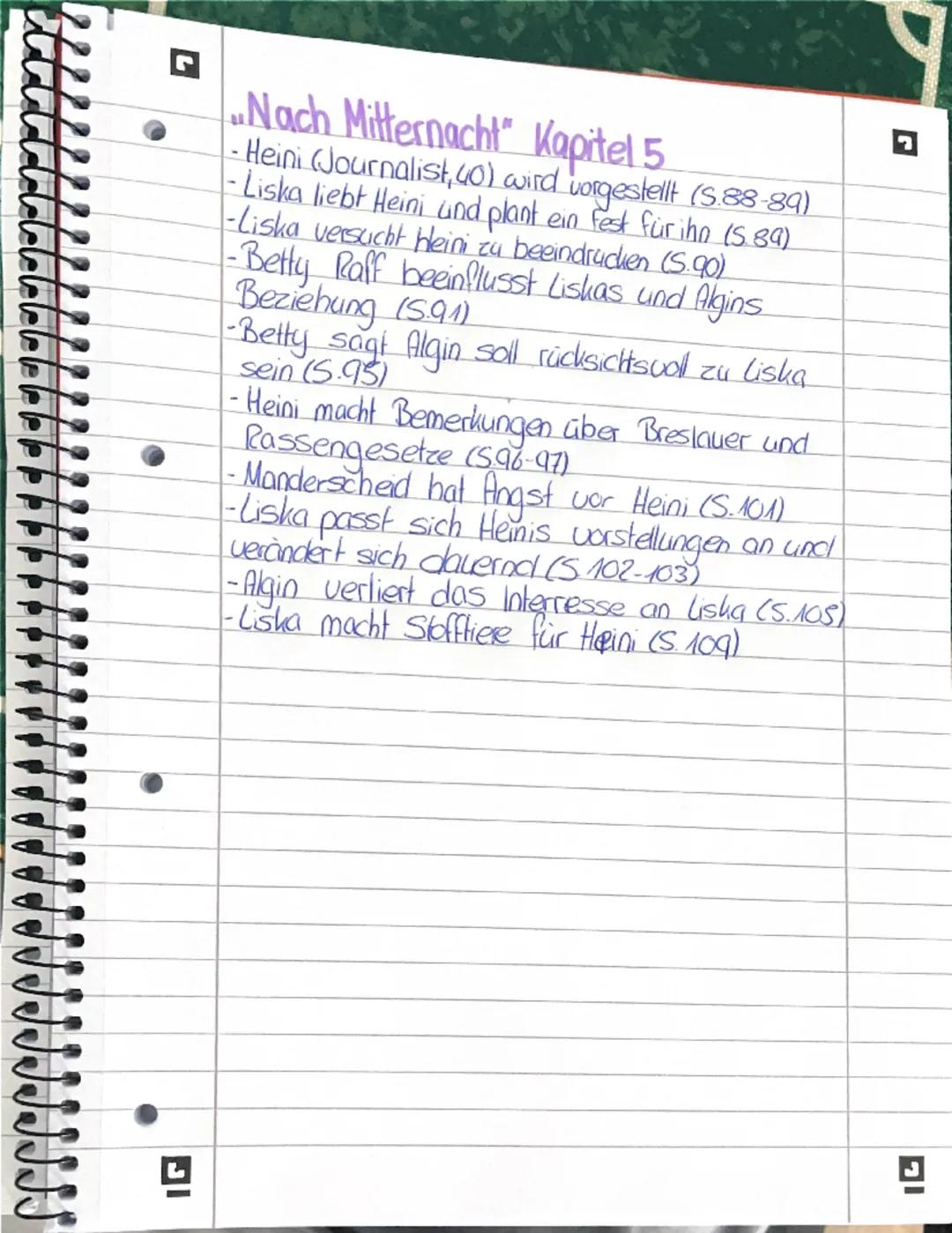 „Nach Mitternacht" Kapitel 5
-Heini (Journalist, 40) wird vorgestellt (5.88-89)
-Liska liebt Heini and plant ein Fest für ihn (589)
-Liska v