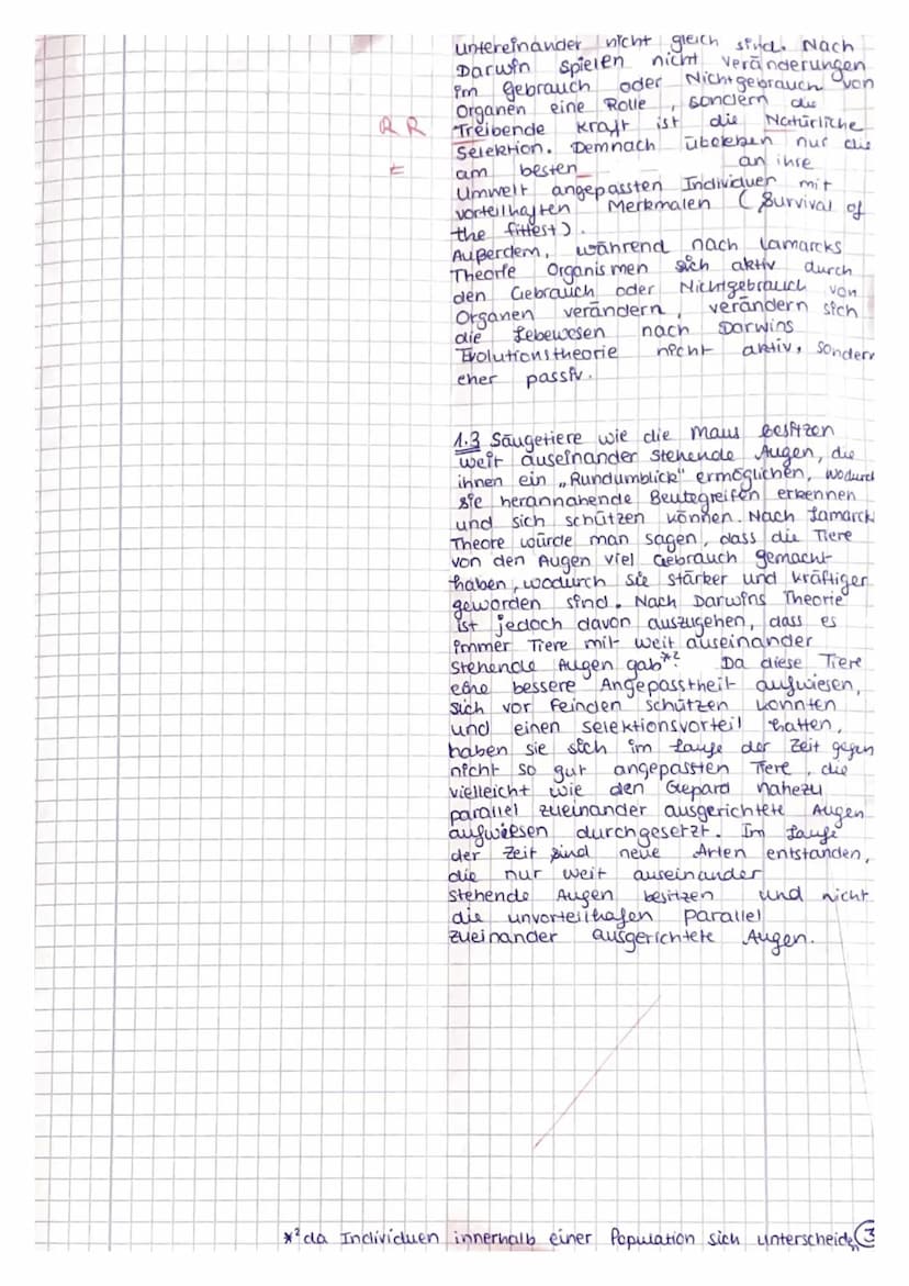 Thema: Evolution
Name:
31.08.2023
Aufgabenstellung: Evolutionstheorien
1.1 Beschreiben Sie anhand des Textes in Material 1A LAMARCKS Auffass