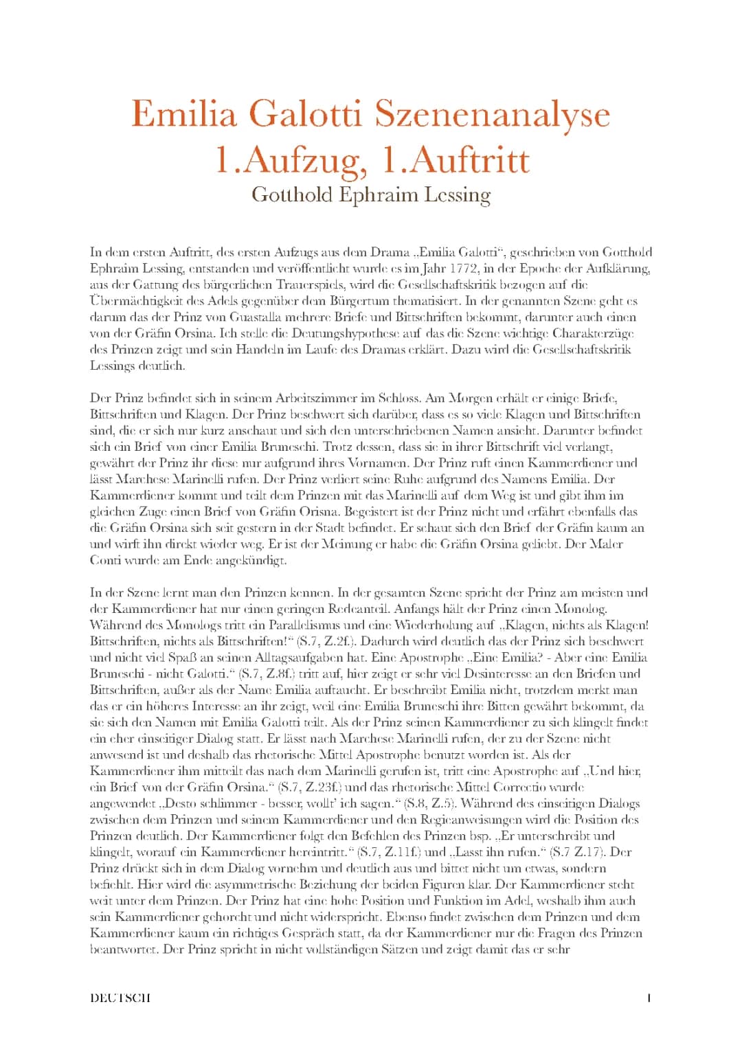 Szenenanalyse Emilia Galotti 1. Aufzug, 1.Auftritt