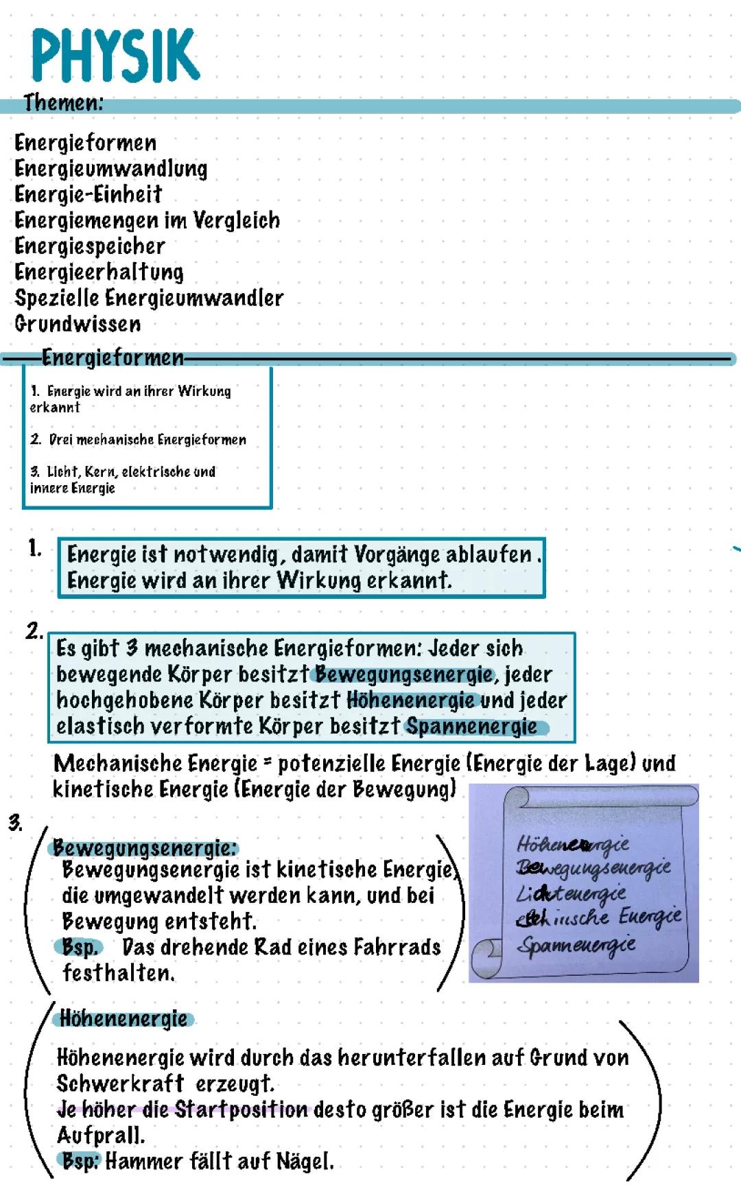 Lernzettel „Energie“