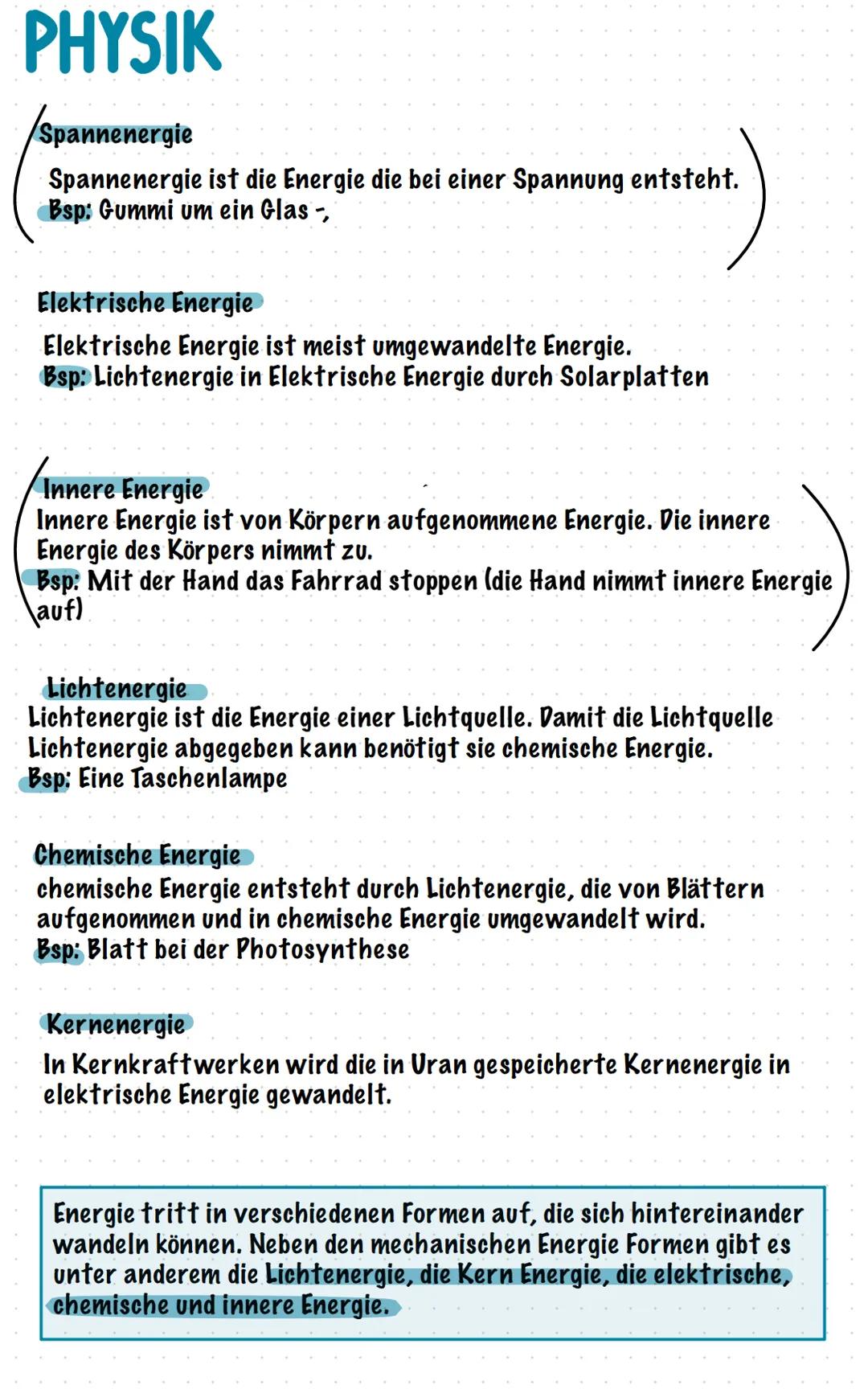 PHYSIK
Themen:
Energieformen
Energieumwandlung
Energie-Einheit
Energiemengen im Vergleich
Energiespeicher
Energieerhaltung
Spezielle Energie