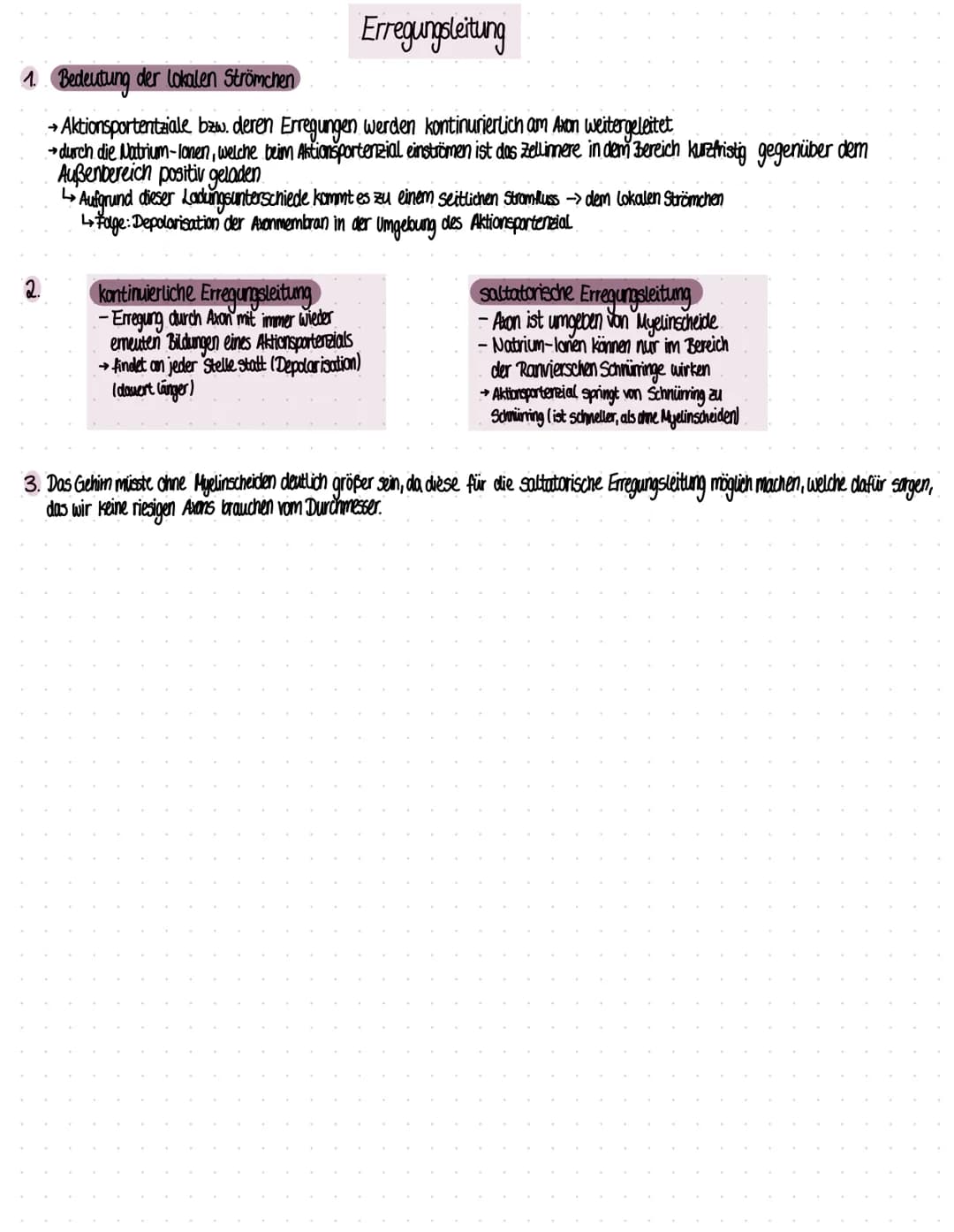 Erregungsleitung
1. Bedeutung der lokalen Strömchen
→
→ Aktionsportentziale bzw. deren Erregungen werden kontinurierlich am Axon weitergelei