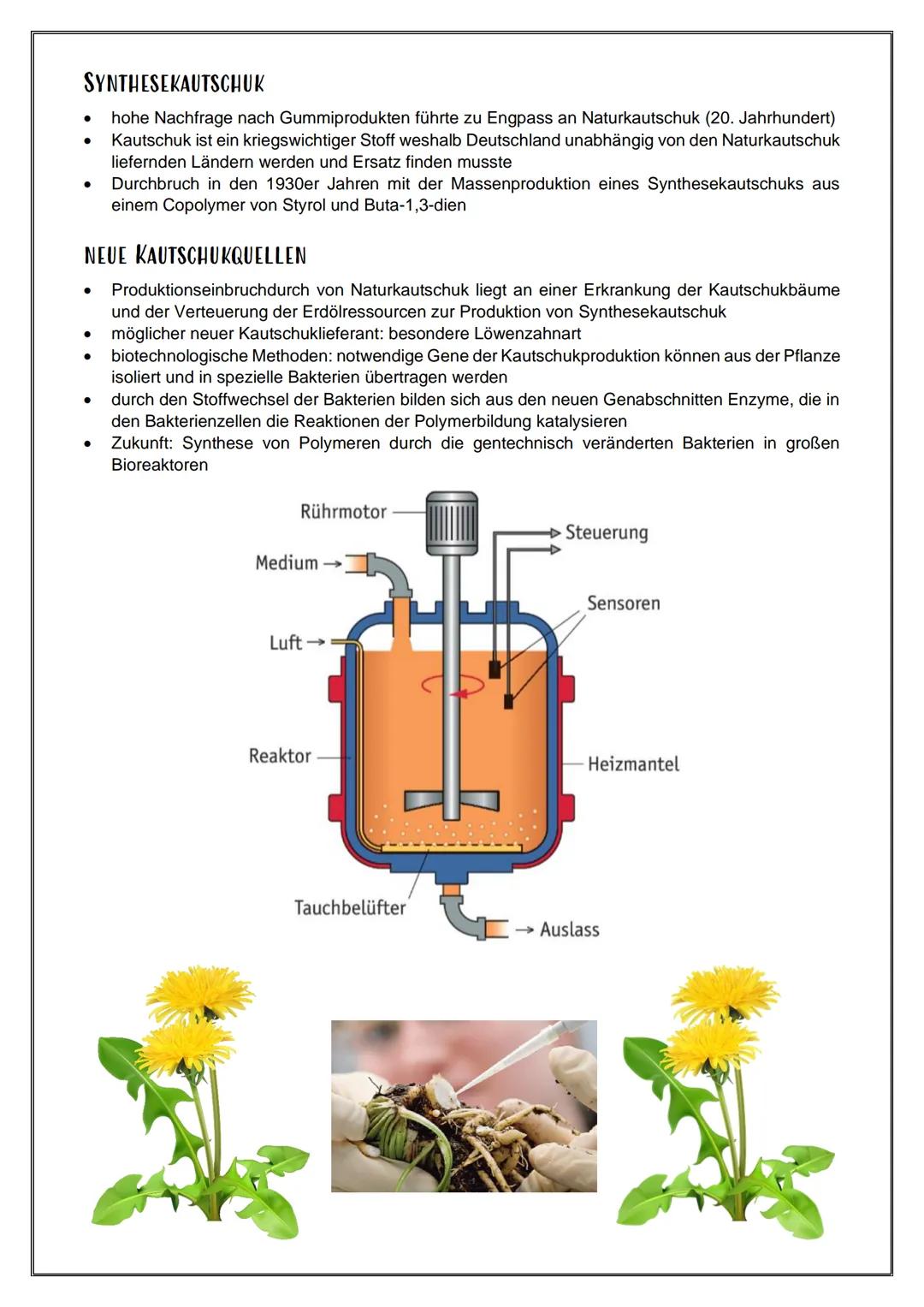 # Kautschuk und Gummi

Kautschuk ist ein Thermoplast, der C=C-Zweifachbindungen enthält. Durch Addition des Schwefels
vernetzen die Polymere