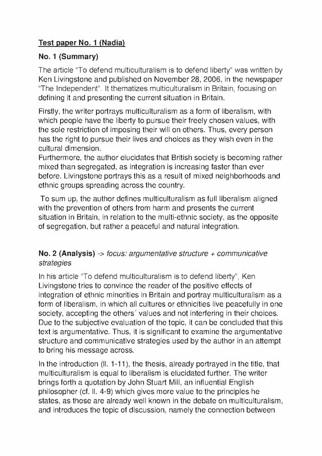 Know Testpaper, Topic: UK, multiculturalism Q1.1 LK Klausur Englisch thumbnail