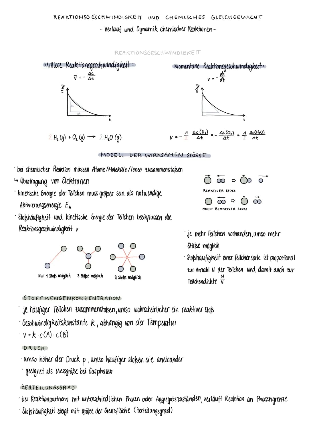 REAKTIONSG ESCHWINDIGKEIT UND CHEMISCHES GLEICHGEWICHT
- verlauf und Dynamik chemischer Reaktionen -
Mittlere Reaktionsgeschwindigkeit:
(M))