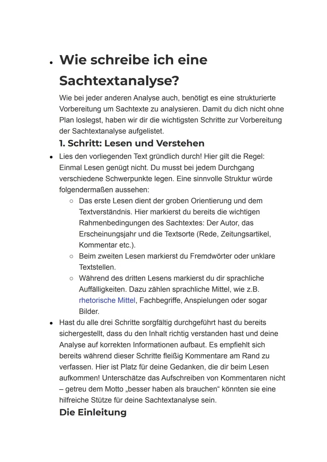 . Wie schreibe ich eine
Sachtextanalyse?
Wie bei jeder anderen Analyse auch, benötigt es eine strukturierte
Vorbereitung um Sachtexte zu ana