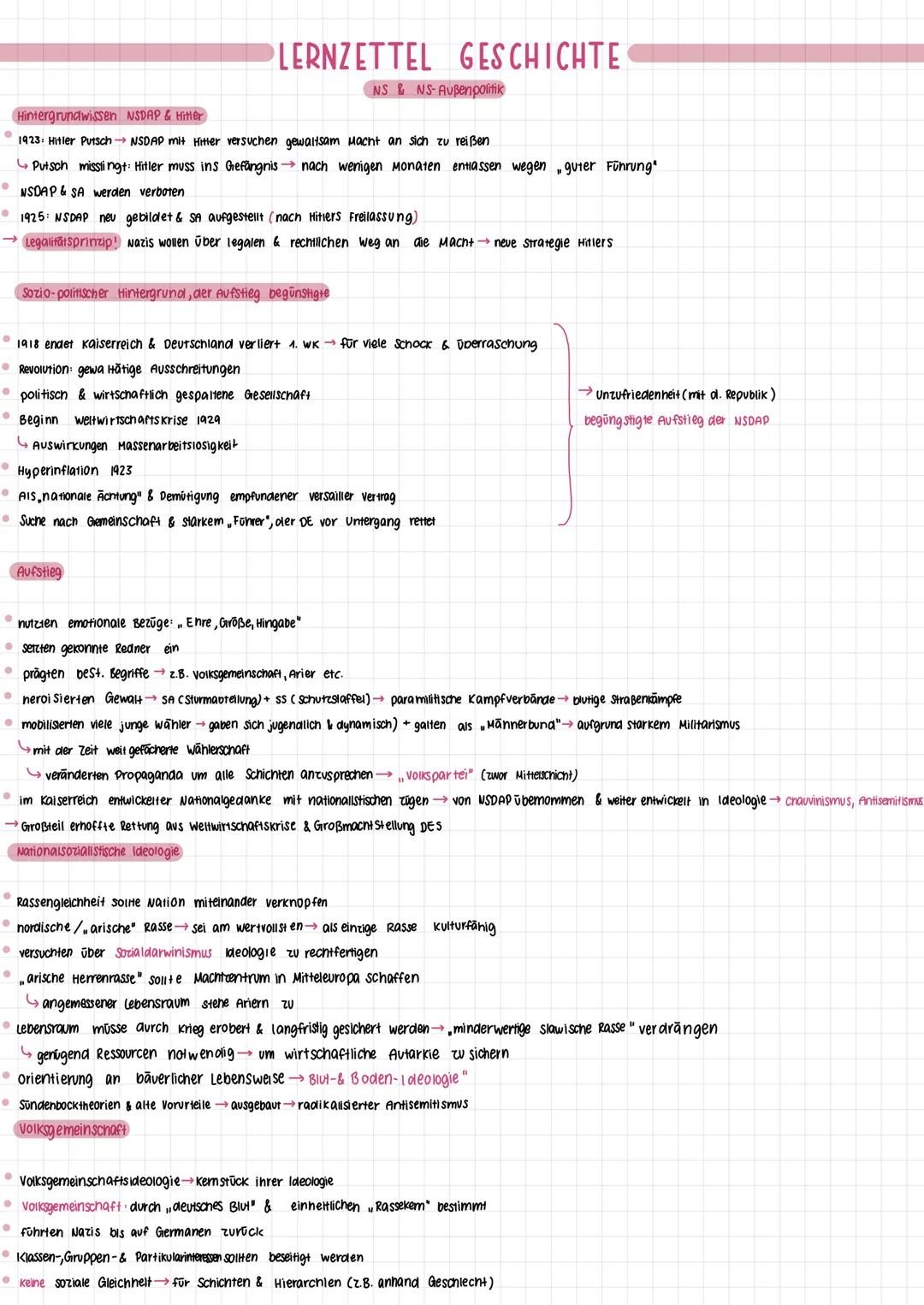Nationalsozialismus- Aufstief NSDAP, Ideologie, Volksgemeinschaft,Gleichschaltung Q2 Geschichte
