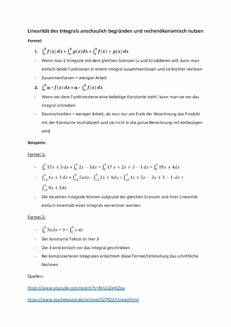Know  Linearität des Integrals anschaulich begründen und rechenökonomisch nutzen thumbnail