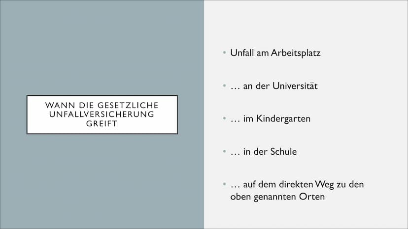 UNFALLVERSICHERUNG INHALTSVERZEICHNIS
1. Aufgaben einer gesetzlichen
Unfallversicherung
2. Vorraussetzungen für eine gesetzliche
Unfallversi