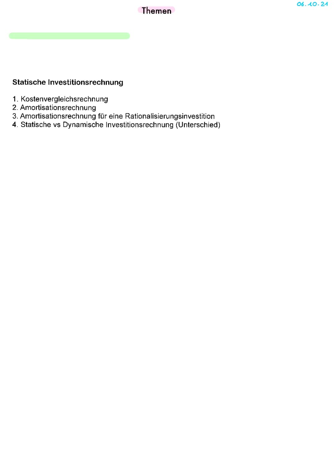 Statische Investitionsrechnung - BWL