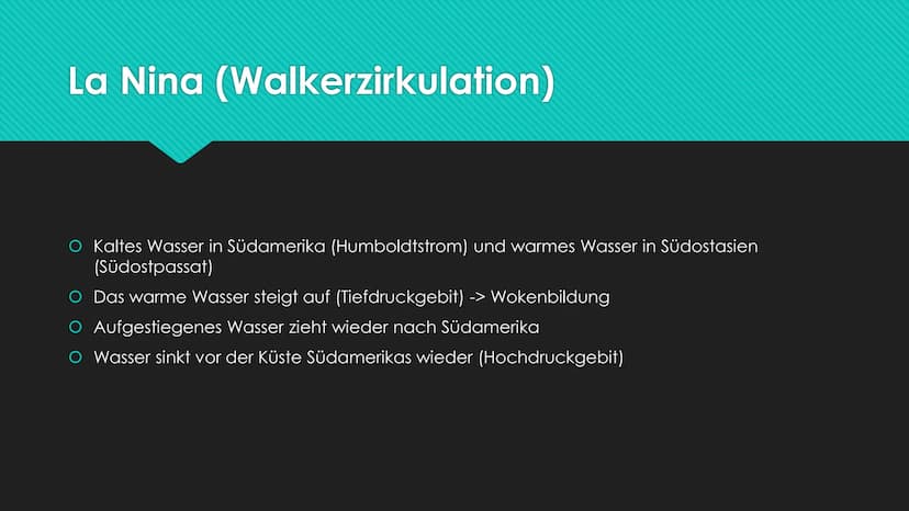 (NAME)
ONIN 13 Gliederung
1. La Nina
2. Wann und was?
3. Entstehung
4. Auswirkungen
5. Maßnahmen gegen El Nino
6. Quellen La Nina (Walkerzir
