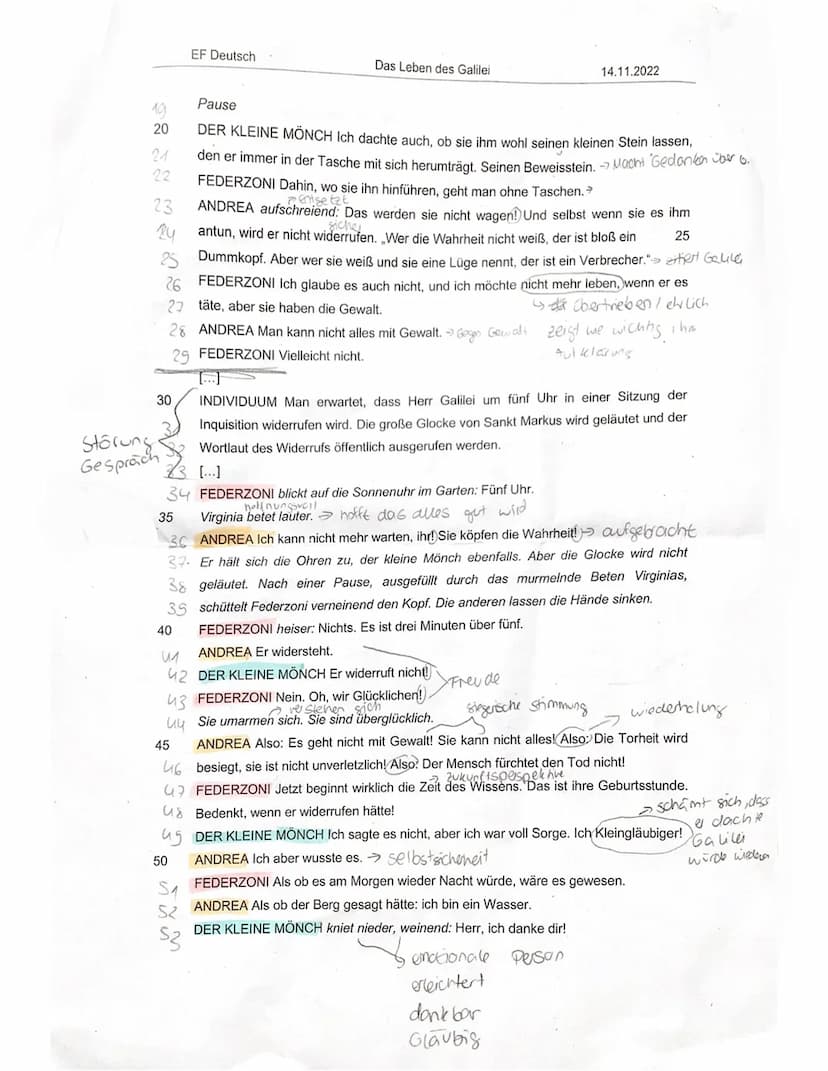 EF Deutsch
Das Leben des Galilei
Thema: Bertolt Brecht: Leben des Galilei - Dialoganalyse
Textgegenstand: Bild 13
Aufgabenstellung:
Lesen Si