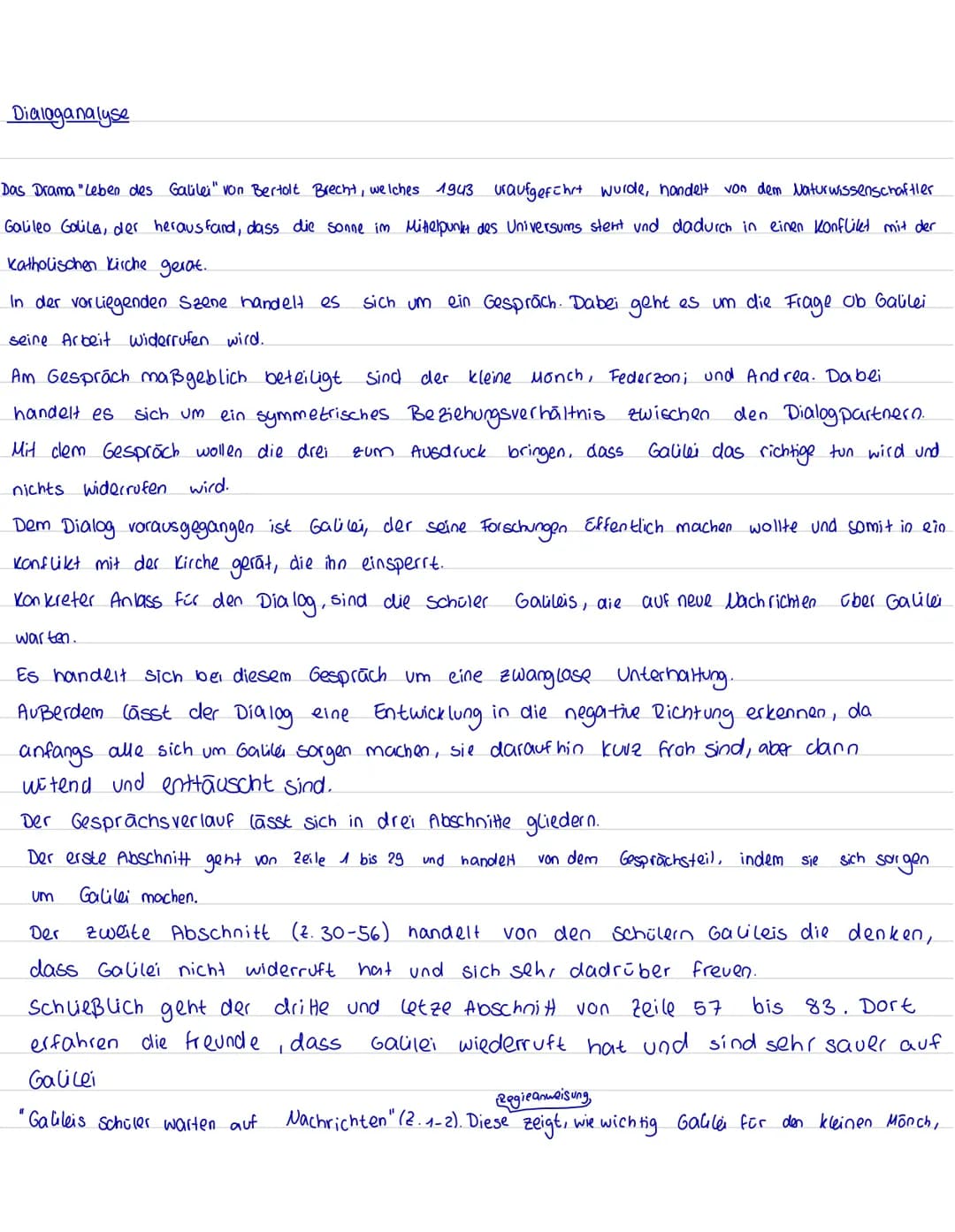 EF Deutsch
Das Leben des Galilei
Thema: Bertolt Brecht: Leben des Galilei - Dialoganalyse
Textgegenstand: Bild 13
Aufgabenstellung:
Lesen Si