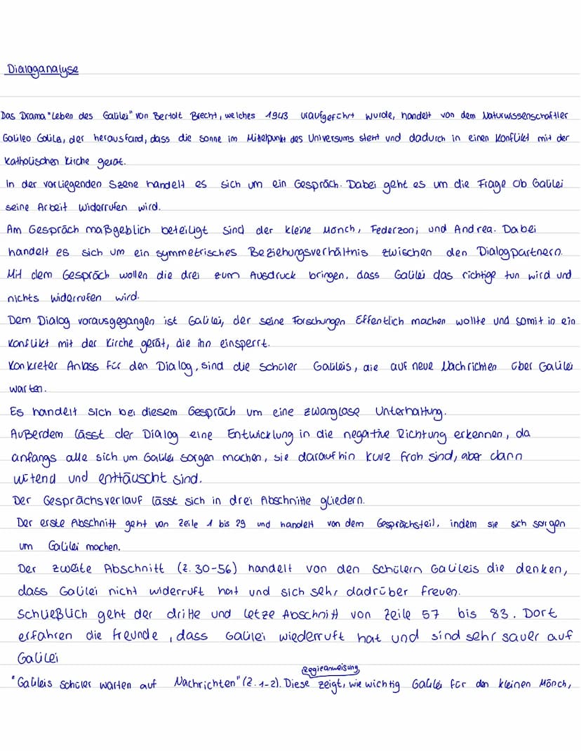 EF Deutsch
Das Leben des Galilei
Thema: Bertolt Brecht: Leben des Galilei - Dialoganalyse
Textgegenstand: Bild 13
Aufgabenstellung:
Lesen Si