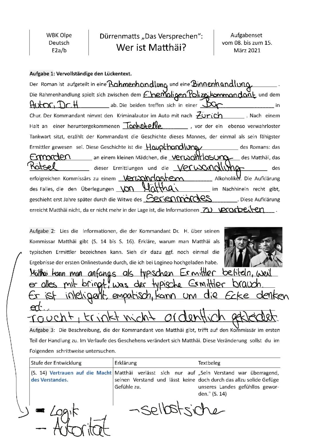 Das Versprechen Zusammenfassung von Dürrenmatt – Charakterisierung, Matthäi und Film von 1958