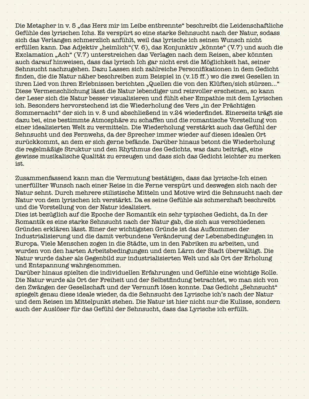 „Sehnsucht" Joseph von Eichendorff
Das Gedicht „Sehnsucht“, welches im Jahre 1830 in der Epoche der Romantik von
Joseph von Eichendorff verf